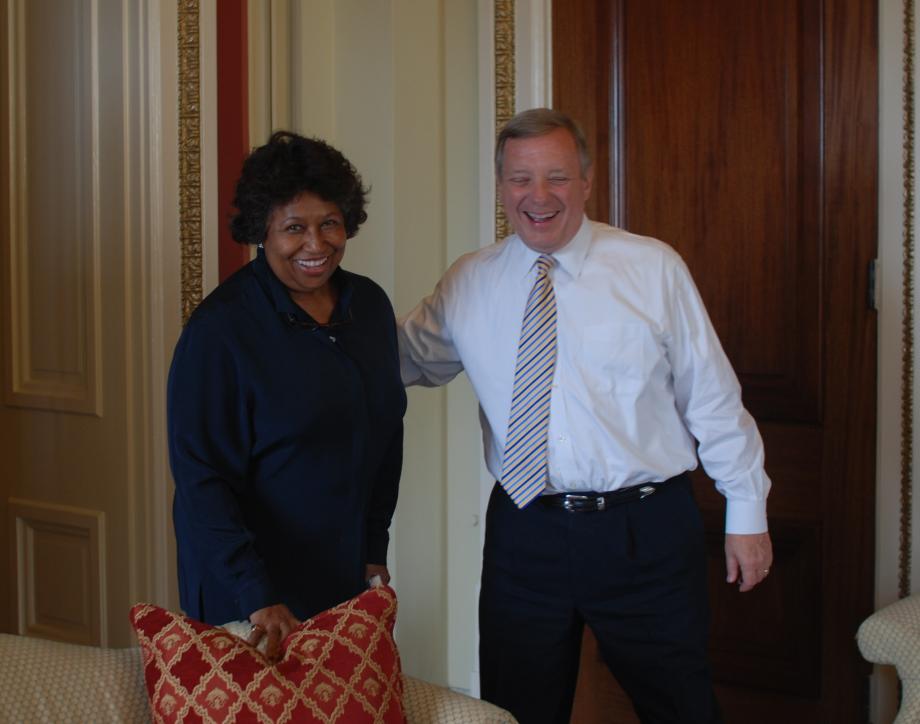Durbin met with Ambassador and former Illinois Senator Carol Moseley-Braun, founder of Good Food Organics, to discuss healthy eating and antibiotic use in animals.